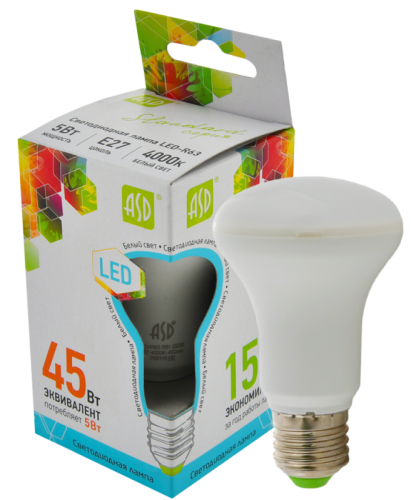 Лампа светодиодная LED-R63-standard 5Вт 230В Е27 4000К 450Лм ASD | код 4690612001555 | ASD