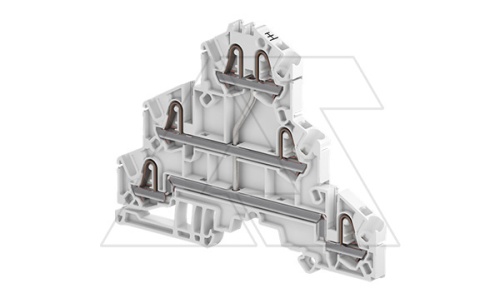 Клемма ZK2.5-T1 пружинный зажим, 6 контактов, 3 уровня замкнуты, 22А, 500В, серый | код 1SNK705511R0000 | Entrelec