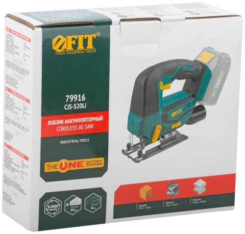 Лобзик аккумуляторный 20В 0-2500ход/мин 80мм БзП маятник без АКБ FIT 79916 фото 6