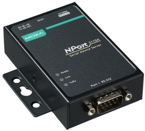Преобразователь NPort 5110A w/o ADP 1-port device server, 10/100M ethernet, RS-232 DB9 male, 0.5KV serial surge, 12~48 VDC, 0~60 C, w/o adapter | код 00-06138761 | MOXA