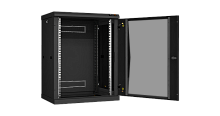 Настенный разборный шкаф TLK 19, 15U, стеклянная дверь, Ш600хВ770хГ450мм, 2 пары монтажных направляющих, черный | код TWC-156045-R-G-BK | TLK