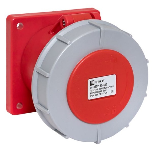 Розетка стационарная внутренняя 3352 3Р+РЕ+N 63А 380В IP67 PROxima | код ps-3352-63-380 | EKF фото 2