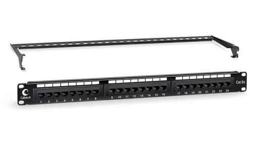Cabeus PL-24-Cat.6a-Dual IDC Патч-панель 19 (1U), 24 порта RJ-45, категория 6a, Dual IDC, с задним кабельным организатором | код 7651c | Cabeus