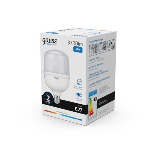 Лампа светодиодная Elementary 42Вт T120 цилиндр 6500К холод. бел. E27 3700лм GAUSS 63234 фото 7