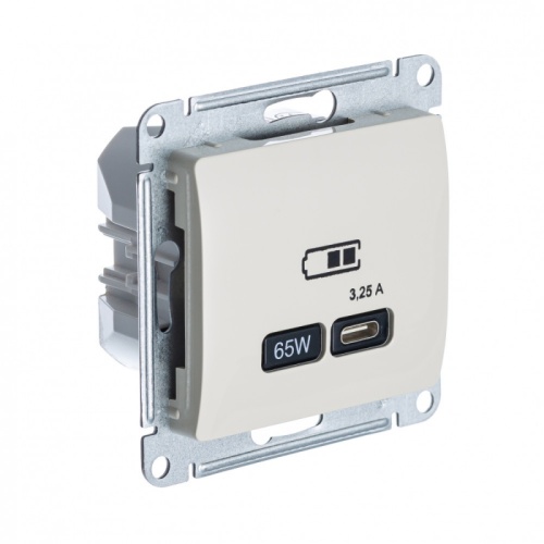 GLOSSA USB РОЗЕТКА тип-C 65Вт высокоскор.заряд. QC, PD, механизм, БЕЖЕВЫЙ | код GSL000227 | Systeme Electric