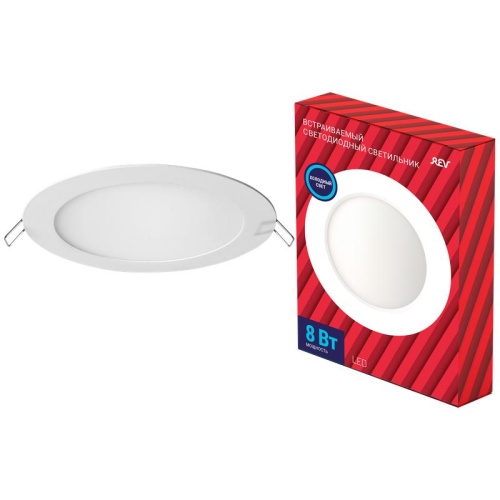 Светильник светодиодный SuperSlim Round 8Вт 6500К круг d=120мм встр. для нат. и подвес. потолков бел. | код 28940 1 | REV