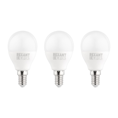 Лампа светодиодная REXANT Шарик (GL) 11.5 Вт E14 1093 Лм 6500 K холодный свет (3 шт./уп.) | код 604-209-3 | REXANT