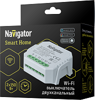 Переключатель двухканальный 82 633 Smart Home NSH-SWITCH-02-WiFi с управлением по Wi-Fi NAVIGATOR 82633