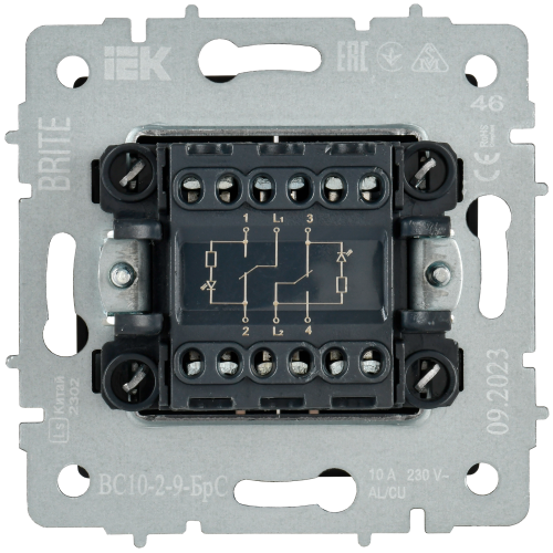 BRITE Выключ. 2-кл. с инд. отел. 10А ВС10-2-9-БрС сталь IEK | код BR-V20-2-10-K46 | IEK фото 2