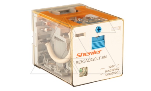 Реле REH3AO220LTSM, 3NO, 16A(400VAC)/ 10A(220VDC), 220VDC(0,65Un) RZA, мех. инд., тест-кнопка, LED, магнит | код REH3AO220LTSM | Shenler
