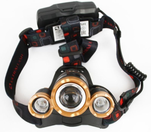 Фонарь аккумуляторный налобный E1333 3LED 4Вт аккум. 3.7В фокус 4 режима метал. зол./черн. Ultraflash 13903 фото 7