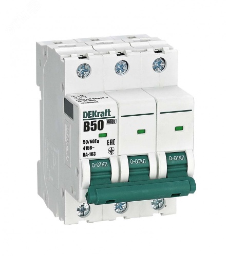 Выключатель автоматический 3Р 50А х-ка B ВА-103 6кА | код 12246DEK | Dekraft