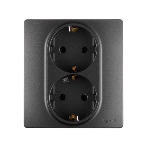 Розетка Inspiria 16А 250В 2х2p+E защ. шторки безвинт. зажимы антрацит IEK 673758 фото 2