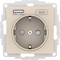 ATLASDESIGN РОЗЕТКА 16А c 2 USB A+C, 5В/2,4А/3,0А, 2х5В/1,5А, механизм, БЕЖЕВЫЙ | код ATN000232 | Systeme Electric