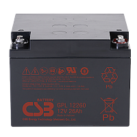 CSB GPL12260 Аккумуляторная батарея для ИБП, напряжение: 12В, ёмкость: 26Ач, клеммы: под гайку и болт М5, Размеры ДШВ: 166х175х125мм, вес: 8,30кг. Срок службы: 8 лет. | код CSB GPL12260 | CSB