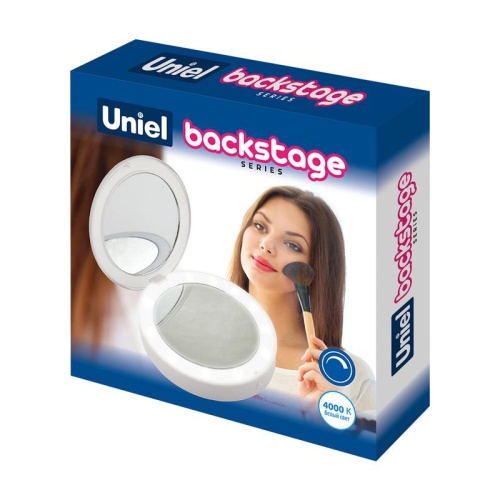 Зеркало карманное с подсветкой (1Х+2Х) ULK-F70 2AAA WHITE На батарейках 2AАА (не в/к). Белый. ТМ | код UL-00007510 | Uniel