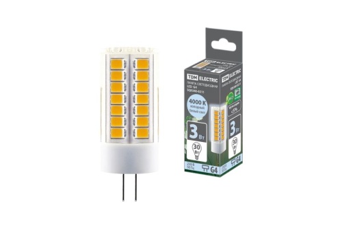 Лампа светодиодная G4-3 Вт-230 В-4000 К, SMD, 16x43 мм TDM | код SQ0340-0211 | TDM