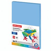 Бумага цветная BRAUBERG, А4, 80 г/м2, 100 л., медиум, синяя, для офисной техники, 112459 | код 112459 | BRAUBERG