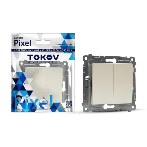 Переключатель проходной 2-кл. СП Pixel 10А IP20 механизм беж. | код TKE-PX-P2-C02 | TOKOV ELECTRIC