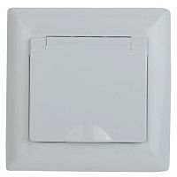 Розетка Intro Solo 4-203-01 с заземлением 2P+E Schuko с крышкой, 16А-250В, IP20, СУ, белый | код Б0053657 | ЭРА