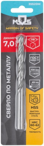Сверло по металлу HSS в блистере, угол заточки 118град, 7,0X109 мм (1 шт.) | код 35520М | FIT фото 3 Сверло по металлу HSS в блистере, угол заточки 118град, 7,0X109 мм (1 шт.) | код 35520М | FIT фото 3