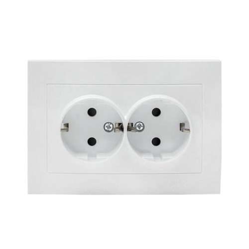 Валенсия розетка 2-местная с/з 16А белая с защ, штор, PROxima | код EWR16-128-10 | EKF фото 2