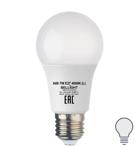 Лампа светодиодная LED 12Вт Е27 220 6500К 1020Лм | код 88297790 | BELLIGHT
