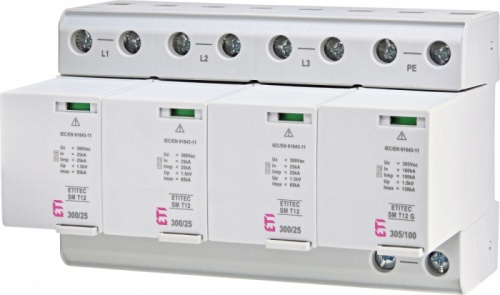 Ограничитель перенапряжения ETITEC SM T12 300/25 (3+1, 8p, TT, TN-S) RC | код 002440563 | ETI