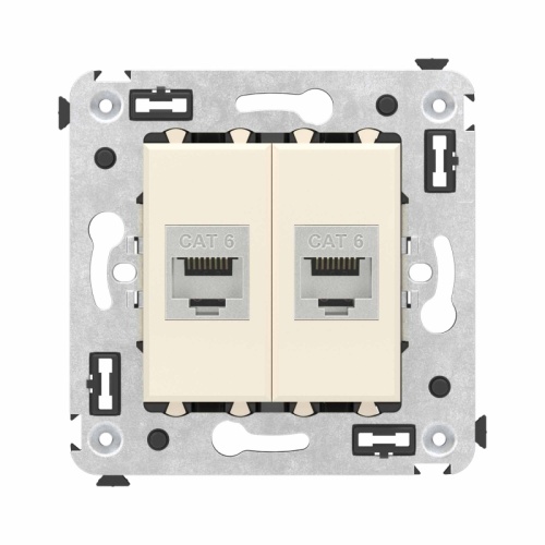 Компьютерная розетка RJ-45 без шторки в стену, кат.6 двойная экранированная, Avanti, Ванильная дымка | код 4405794 | DKC