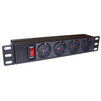 Блок розеток 10, 1-фазный с выключателем, 10A / 250V, 4xSchuko, без шнура питания, разъем C14 | код TWT-PDU10-10A4P | TWT