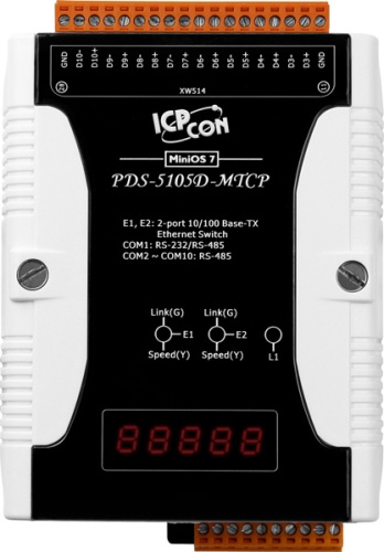 PDS-5105D-MTCP CR Programmable Device Server with 10 RS-485 Ports, 2-Port Switch and LED Display (RoHS) | код 00-06083347 | ICP DAS