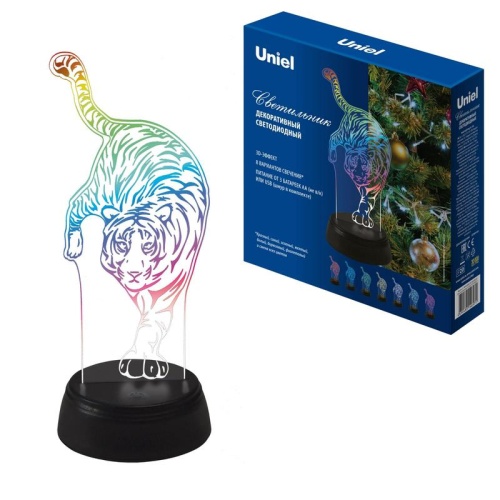 Светильник декоративный ULI-M506 RGB/3AA TIGER/BLACK с эффектом 3D Тигр на батарейках 3AA (не в/к) 1 светодиод RGB свет | код UL-00008401 | Uniel