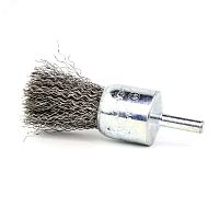 Щетка концевая Д25 c хв-м д6x18, ворс гофр нерж сталь 0,30, до 18000 об/мин (13-044) | код EB-E25SS1 | EuroBrush
