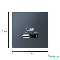 ARTGALLERY USB розетка A + тип-C 45Вт высокоскор.заряд. QC, PD, механизм, грифель | код GAL000729 | Systeme Electric