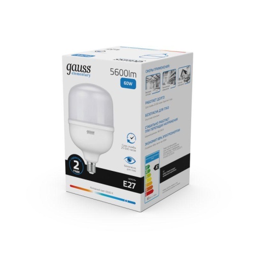 Лампа светодиодная Elementary 60Вт T160 цилиндр 6500К холод. бел. E27 5600лм GAUSS 63236 фото 3
