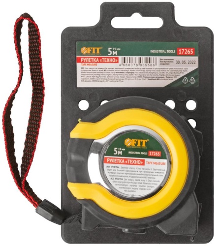 Рулетка прорезиненный корпус, двойной стопор ''Техно'' 5 м x 19 мм | код 17265 | FIT фото 3