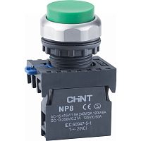 Кнопка упр. выступ., NP8-20GND/3 подсвет., самовозв., зелен., AC110-230В(LED), 2НО, IP65 (R) | код 667611 | CHINT