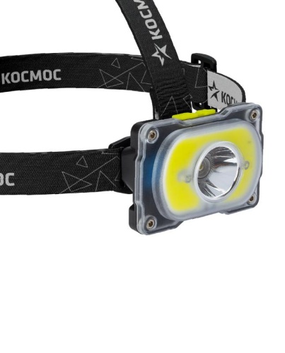 Фонарь аккумуляторный налобный 3Вт XPE LED+5Вт COB LED Li-ion 18650 1200мА.ч корпус ABS-пластик индикатор уровня заряда USB-шнур type C регулируемый эласт. ремешок | код KOC507Lit | КОСМОС