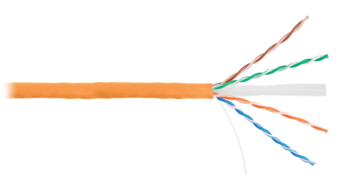 Кабель NIKOLAN U/UTP 4 пары, Кат.6 (Класс E), тест по ISO/IEC, 250МГц, одножильный, BC (чистая медь), 23AWG (0,55мм), внутренний, LSZH нг(А)-HFLTx, оранжевый, 305м | код NKL 4140C-OR | NIKOLAN