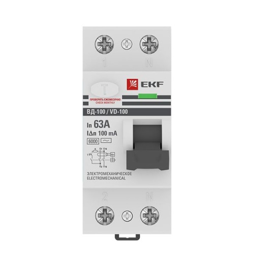 Устройство защитного отключения ВД-100 2P 63А 100мА (тип АС, электромеханическое) 6кА PROxima | код elcb-2-6-63-100-em-pro | EKF фото 3