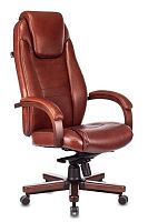 Кресло руководителя Бюрократ T-9923WALNUT светло-коричневый Leather Eichel кожа крестов. металл/дерево | код 1399455 | БЮРОКРАТ