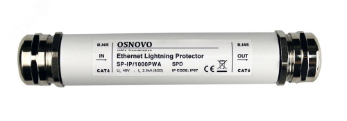 Устройство грозозащиты уличное PoE 2хRJ45, 1000 Мб/с, IP67 | код SP-IP/1000PWA | OSNOVO Устройство грозозащиты уличное PoE 2хRJ45, 1000 Мб/с, IP67 | код SP-IP/1000PWA | OSNOVO
