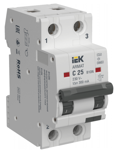 ARMAT АВДТ B10N 2P C25 300мА тип A IEK | код AR-B10N-2-C025A300 | IEK