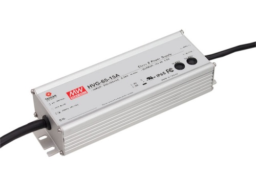 Источник питания AC-DC, 60Вт, ККМ, IP67, вход 180…528В AC, 47…63Гц/254…747В DC, выход 12В/5А, изоляция 3750В AC, в кожухе 189х61.5х37, -40…+70С, потенциометр, димминг 3 в 1 | код HVG-65-12AB | MeanWell