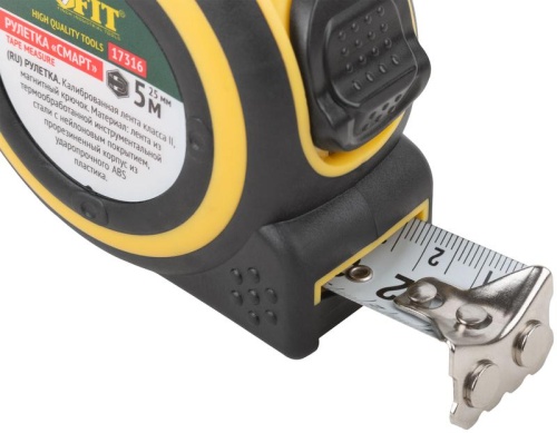 Рулетка Смарт 5мх25мм калибр. лента; нейлон. покрытие; магн. крючок; прорезиненный корпус FIT 17316 фото 5 Рулетка Смарт 5мх25мм калибр. лента; нейлон. покрытие; магн. крючок; прорезиненный корпус FIT 17316 фото 5