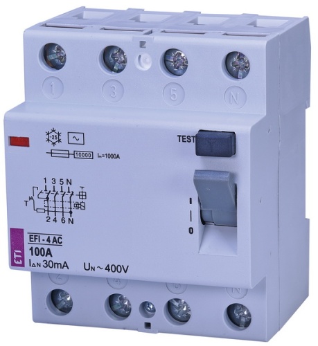 Реле дифференциальное (УЗО) EFI-4 100/0,03 тип AC (10kA) | код 002062151 | ETI