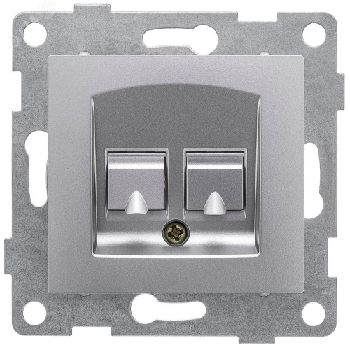 GUSI Bravo механизм розетки телефонной RJ12, двойной, скрытая установка. Цвет серебро. | код С10Т2-004 | GUSI ELECTRIC