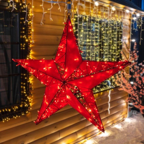 Фигура светодиодная Звезда 100 см, 200 светодиодов, с трубой и подвесом, свечение красное | код 514-274 | Neon-Night фото 2
