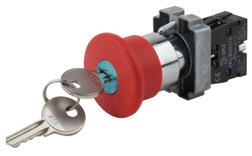 Кнопка LAY5-BS142 "Грибок" d22мм 1р 240В с ключом BBG50-LAY5-K04E красн. | код Б0045637 | ЭРА